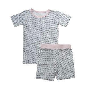 Little Sleepies 2 piece short sleeve pajamas pink trim polka dots
